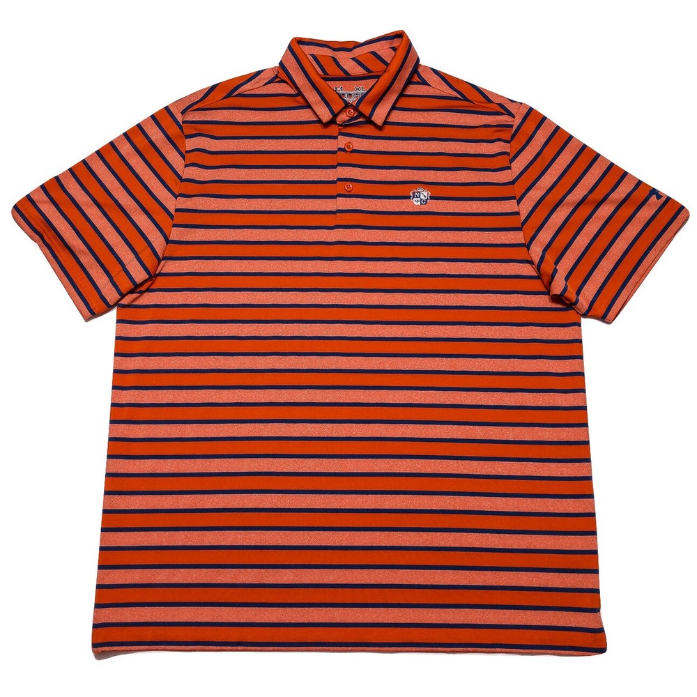 UNDER ARMOUR Short Sleeve Polo Shirt Country Club Orange Blue Striped‎ XL